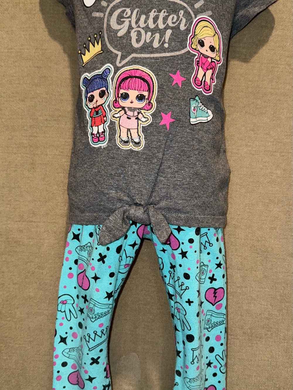 L.O.L. Surprise! Girls Size 5 "Glitter On!" Front Tie Top & Teal Leggings Set
